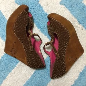 ED HARDY Brown Velour Marion Wedge Heel
